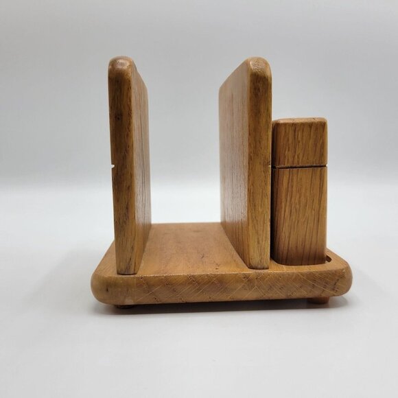 Vintage Kamenstein Wooden Salt & Pepper Shakers With Napkin Holder Thailand - Picture 2 of 12